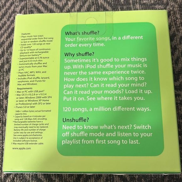 APPLE IPOD SHUFFLE (512 MB) 1st Generation White In Box M9724LL/A - NEW - Picture 2 of 4